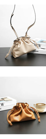 Autumn and Winter Classic Flamenco Fashion Lucky Bag Cloud Bag Genuine Leather Drawstring Shoulder Crossbody Bucket Bag for Wome