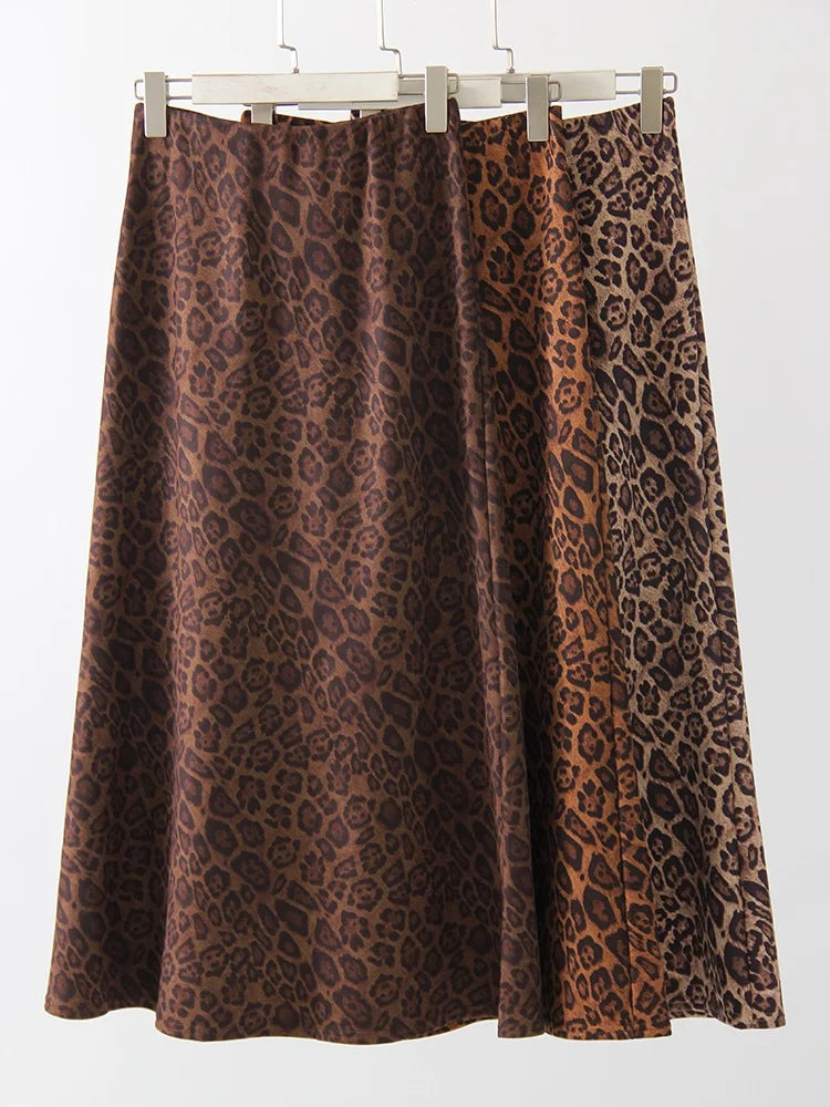 Leopard Print Suede Maxi Skirt – Women's Autumn Winter