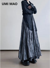 UMI MAO Irregular Fold Maxi Skirt – Elegant A-Line