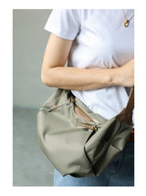 Lightweight Nylon Matching Genuine Leather Crossbody Bag High Quality Single Shoulder Bags Fashion Pleated Messenger Purses