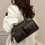 Women’s Coffee Brown Multi-Pocket Shoulder Bag | Vintage PU Leather Crossbody