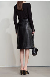 AMII Minimalist PU Leather Skirt for Women