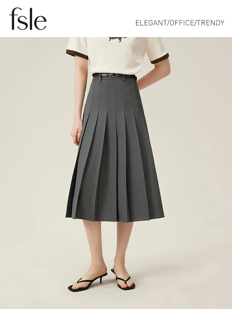 Women's Pleated Midi Skirt – Elegant Office Style