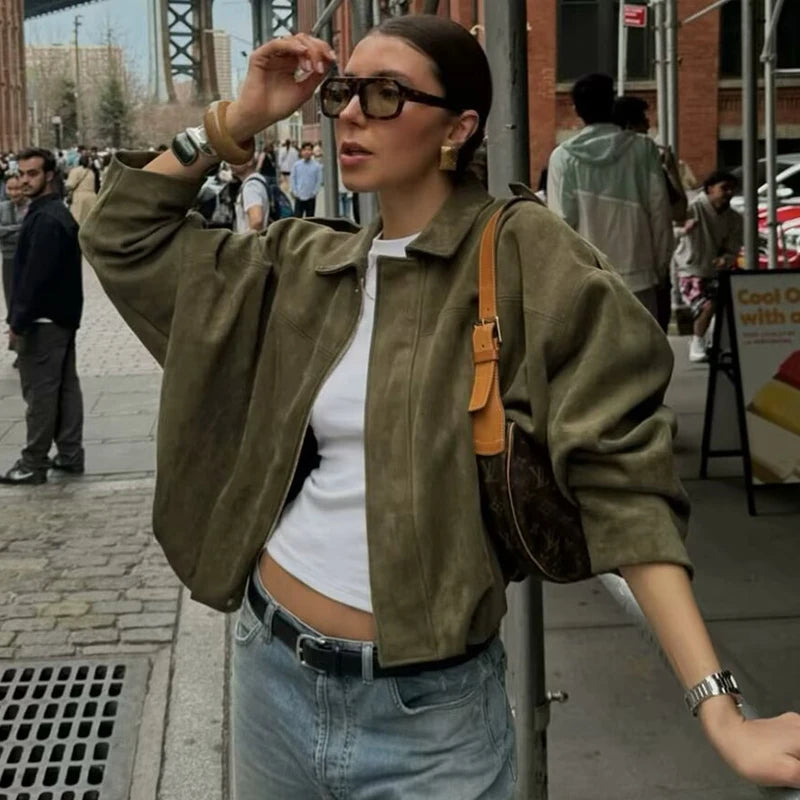 Chic Suede Bomber Jacket