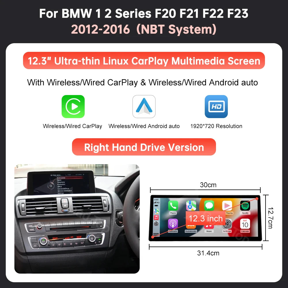 12.3'' BMW F20/F21/F22/F23 Linux CarPlay & Android Auto Screen
