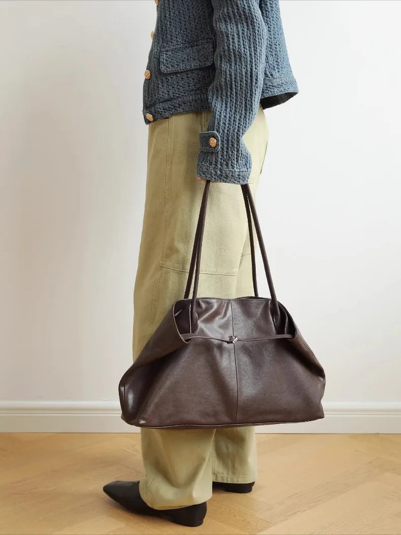 Motingsome Oversized Natural Leather Woman Bags 2025 New Fashion Handbag and Purses Large Capacity Commuter Bag Casual Tote