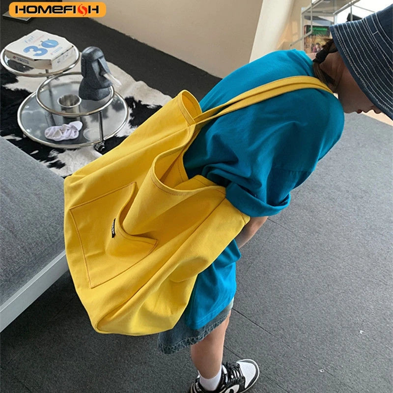 HOMEFISH Canvas Bag High Quality Reusable Shopping Shoulder Bag Women Simple Casual Daily Use Handbag Totes Female Portable
