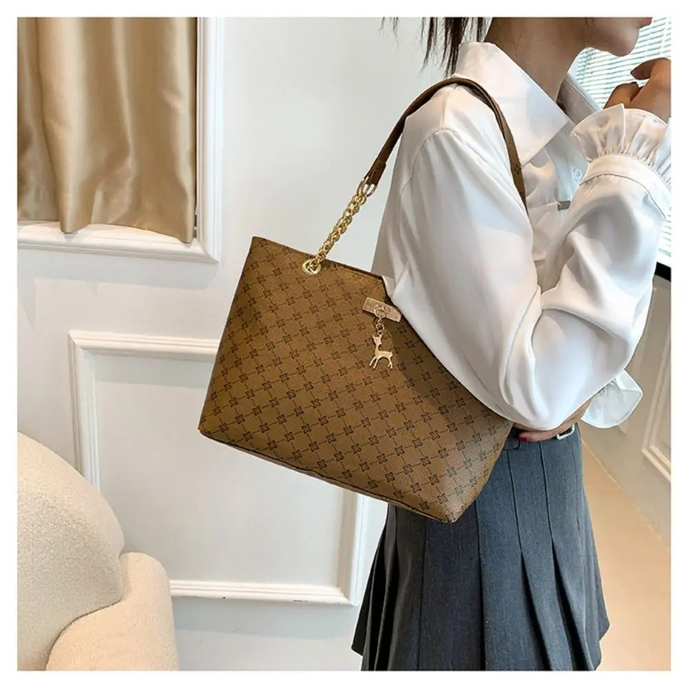 Durable PU Leather Shoulder Bags Large Capacity Printing Shopping Bag Handbags Women
