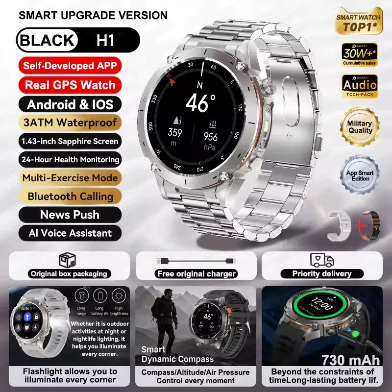 2025 New GUHUAVMI IOS Ultra GPS Smart Watch 10ATM Waterproof Built-in Dual-band GNSS Compass Military Sports Men SWIM Bracelet