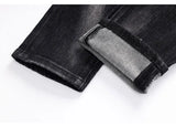 Men's Slim-Fit Distressed Black Grey Denim Jeans