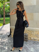 Bornladies Women's Sleeveless Vest High Waisted Skirt Set Spring Summer New Linen Casual Suit Fashion Office Lady Vest Set