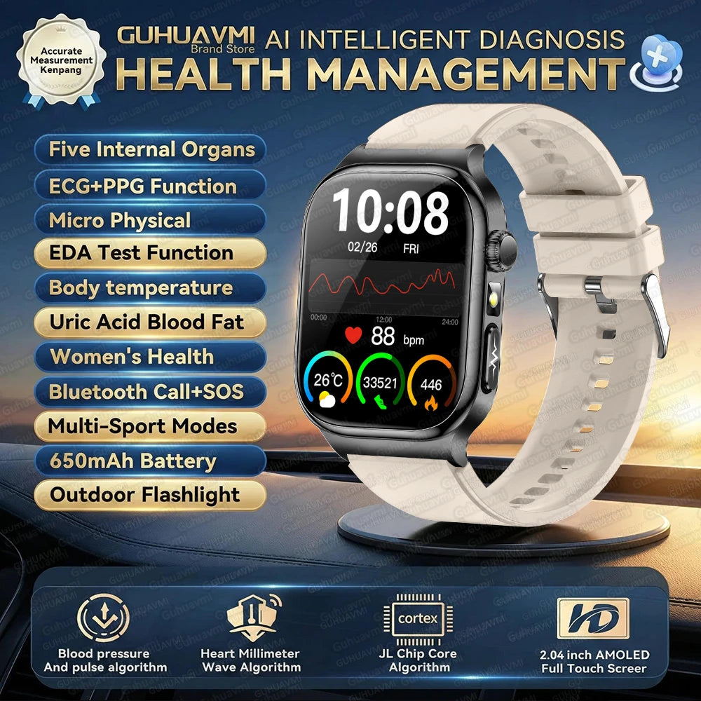 2026 New Accurate Diagnosis Smart Watch Body Fat ECG Blood oxygen BP Health Sport HD AMOLED Screen Call Smart Watches man woman