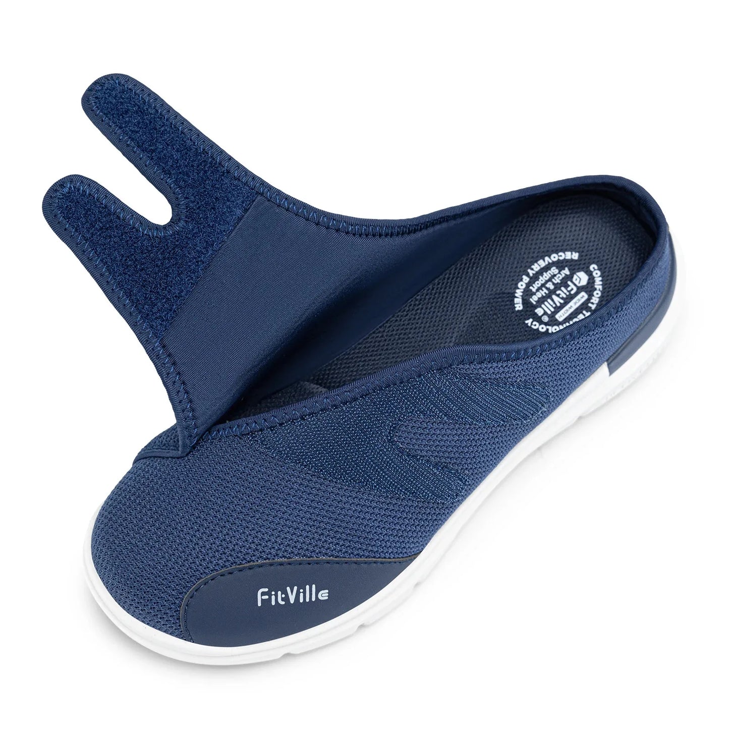 FitVille Men'S Half Slippers Diabetic Shoes Extra Wide 4E Adjustable Lightweight Casual Shoe For Swollen Feet Plantar Fasciitis
