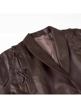 Mauroicardi Spring Autumn Short Retro Brown Pu Leather Jacket Women Sashes Lace Up Luxury Designer Emo Clothes European Fashion