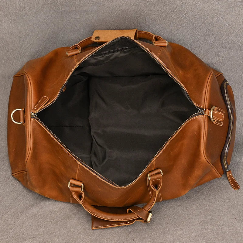 Natural Cowskin Travel Bags Waterproof Men's Leather Overnight Bag Handbag For Plane Luggage Men Male Weekend Bag Business 55cm
