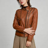 Women's Short Genuine Sheepskin Biker Jacket