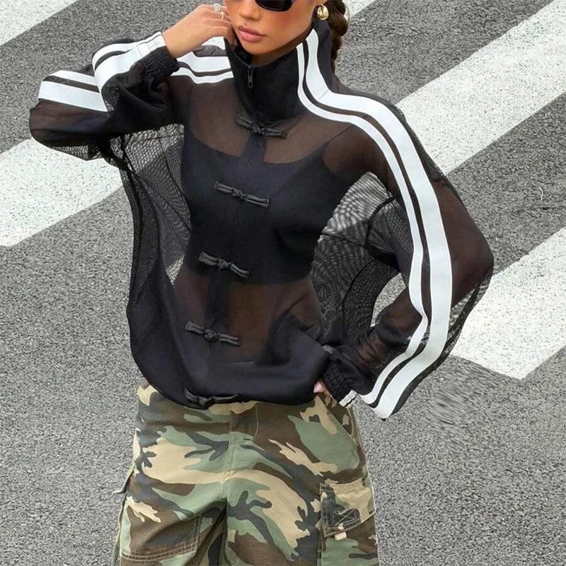 Women's Sheer Mesh Stand-Collar Jacket