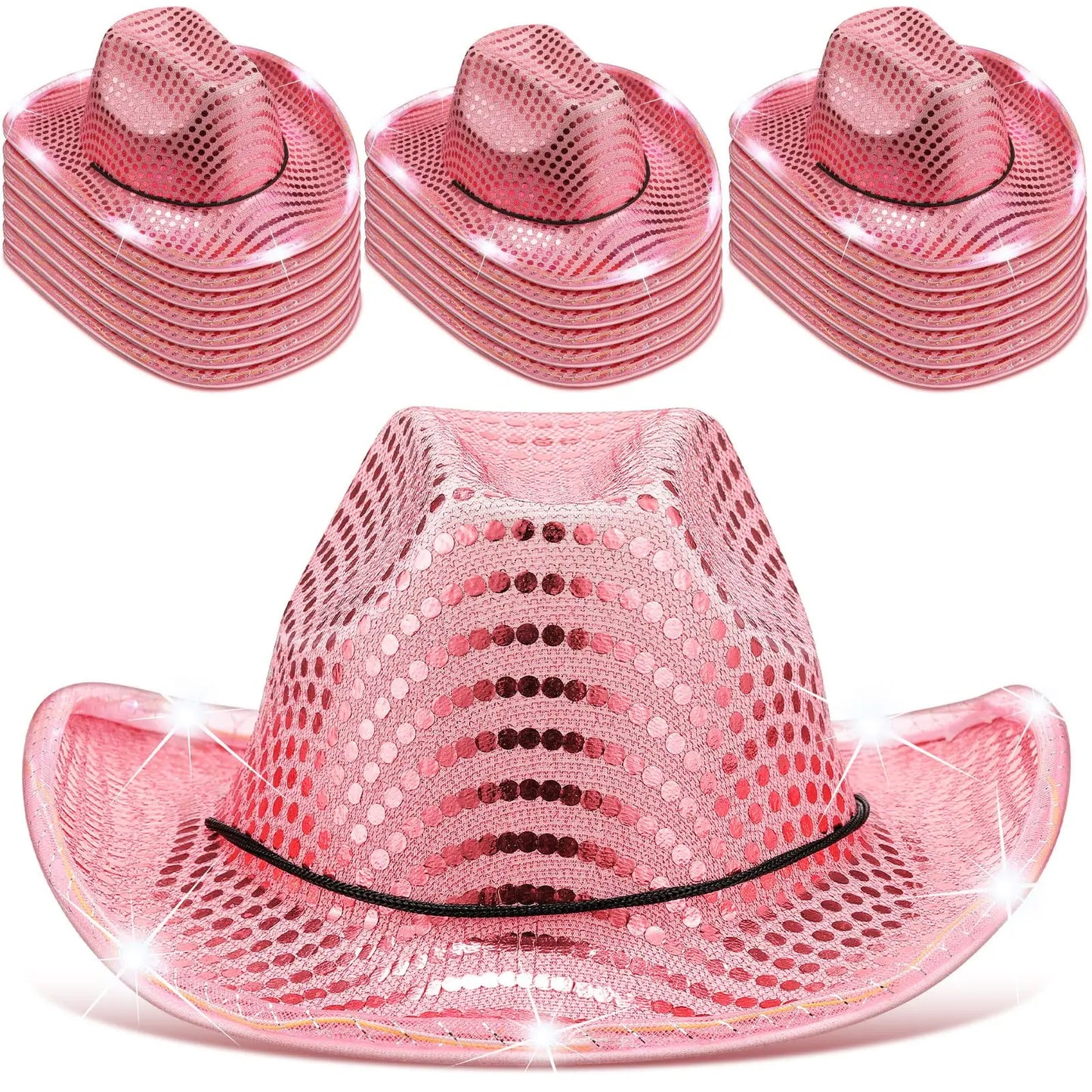 LED Light-Up Cowboy Hats – Glitter Party Pack