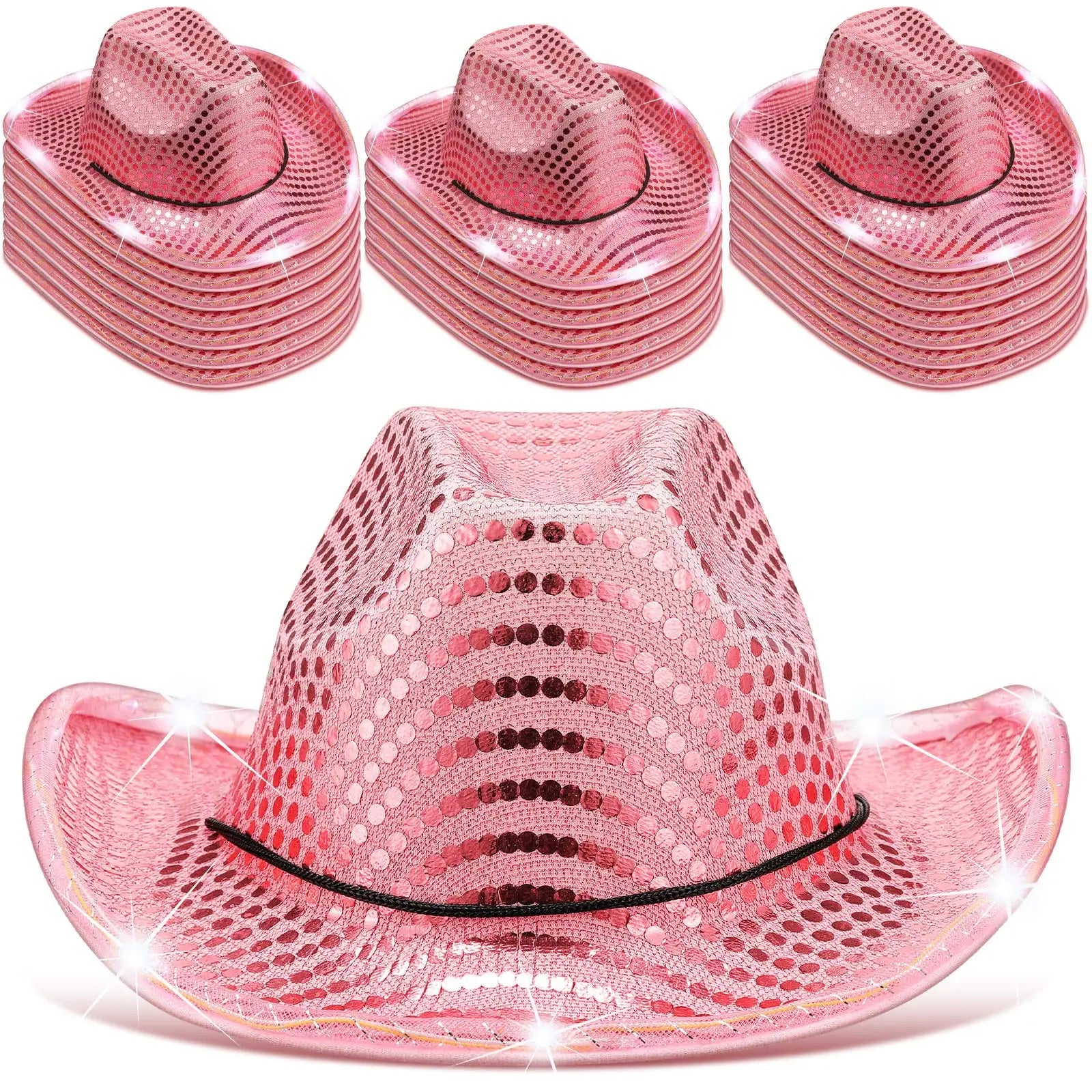 LED Light-Up Cowboy Hats – Glitter Party Pack