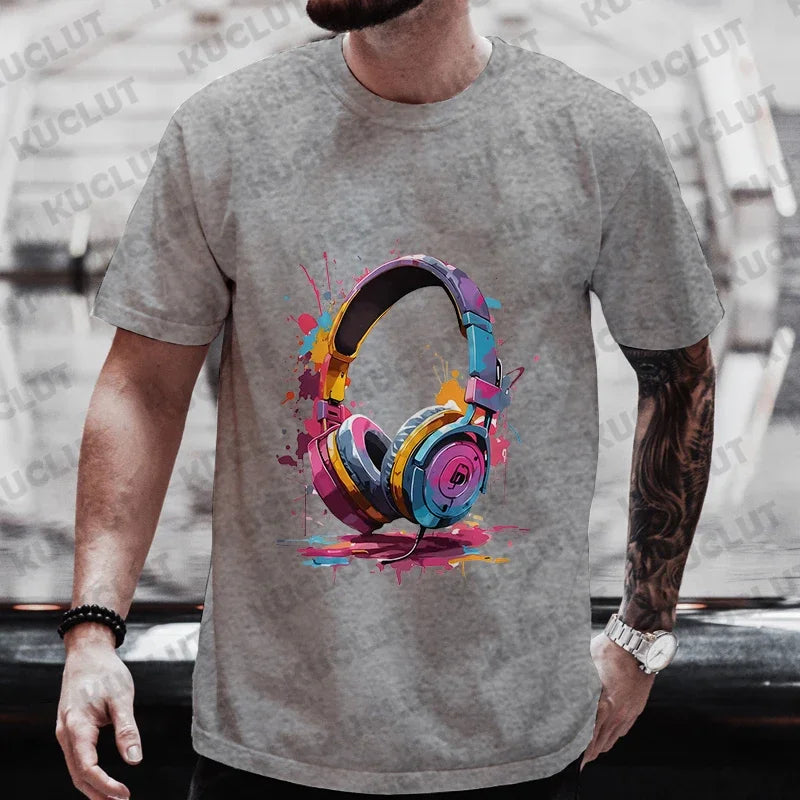 Men’s Hip Hop Melting Headset Graphic Oversized Tee