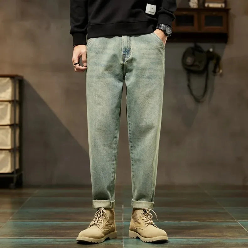 Men’s Retro Relaxed-Fit Cotton Harem Jeans
