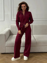 Wolfeel  New Autumn Winter Zip Up Knit Pants Set Women's Trendy Slim Fit Cardigan Pants Chic Commuting Sweater Outfit