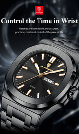 POEDAGAR Square Luxury Men Clock Waterproof Luminous Date Week Quartz Man Wristwatch Stainless Steel Fashion Men's Watches Reloj
