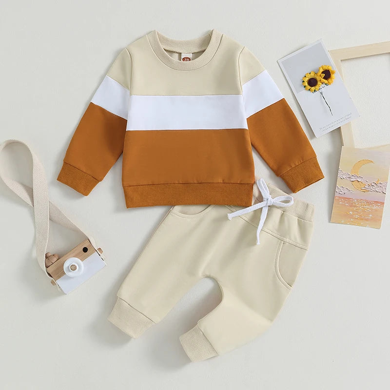 Toddler Boy Color Block Sweatsuit | 2-Piece Cotton Fall/Winter Outfit (0-3T)
