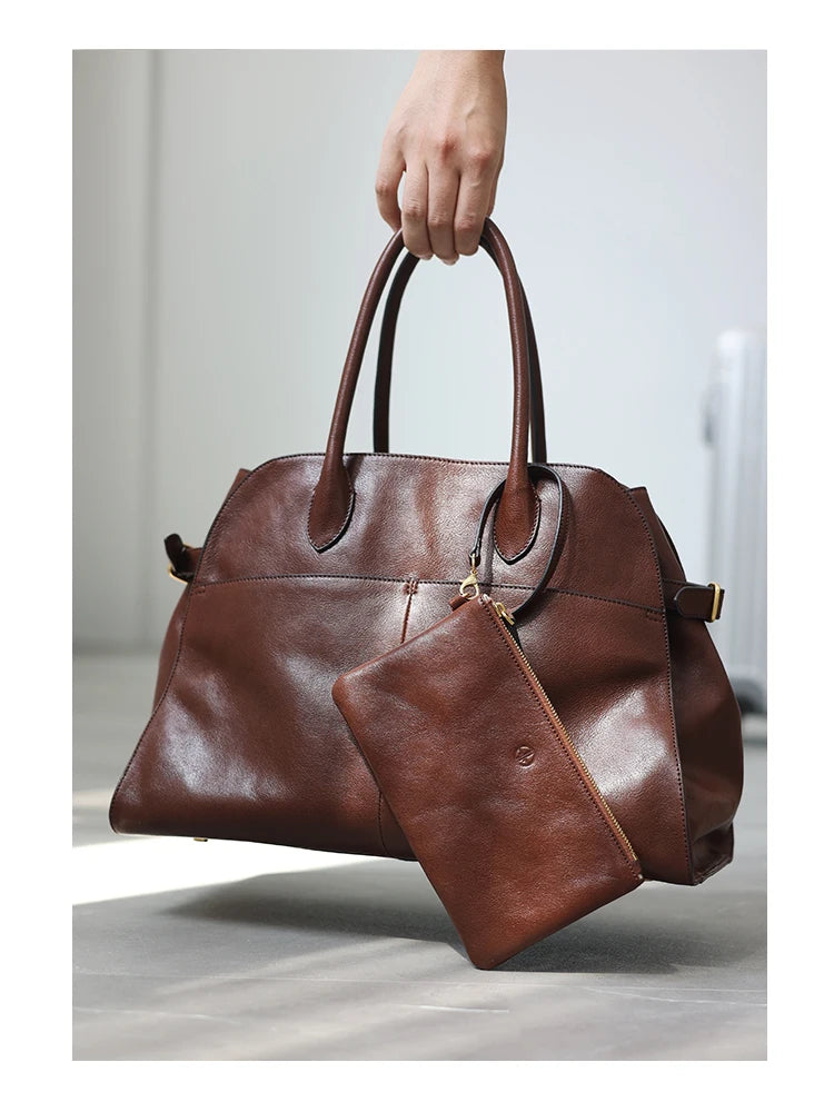 Women's Vegetable-Tanned Cowhide Leather Tote Bag