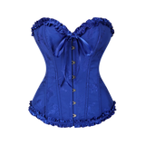 USA-Made Jacquard Ruffled Overbust Corset – Gothic Victorian Push-Up Bustier