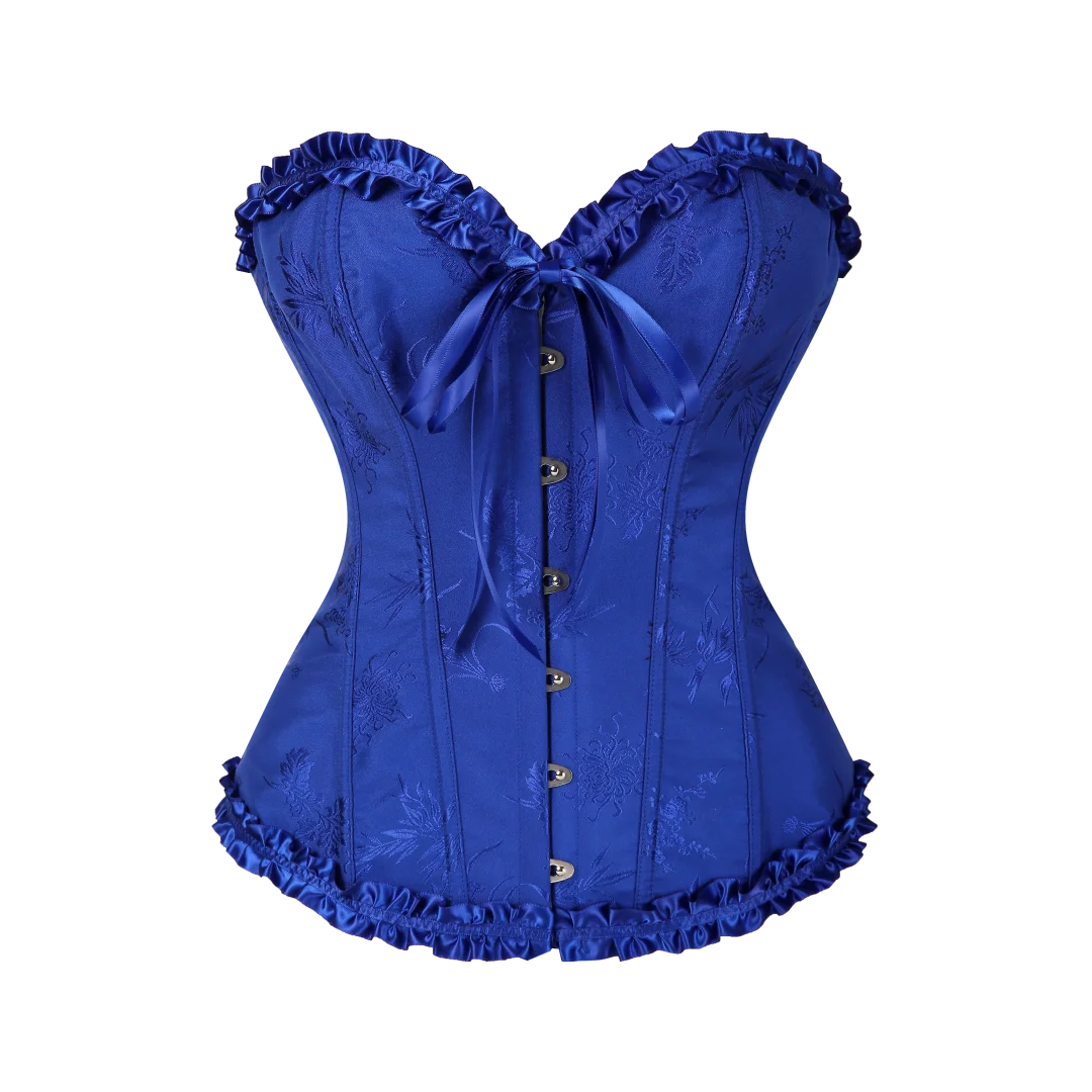 USA-Made Jacquard Ruffled Overbust Corset – Gothic Victorian Push-Up Bustier