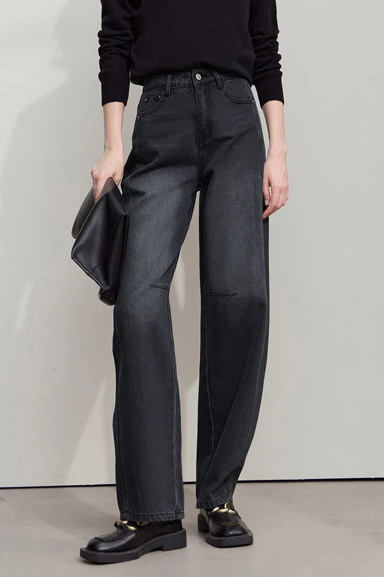 Amii casual Women's jeans 2025 Autumn new minimalist retro Women pants versatile loose cotton wide-leg trousers ladies 12553096