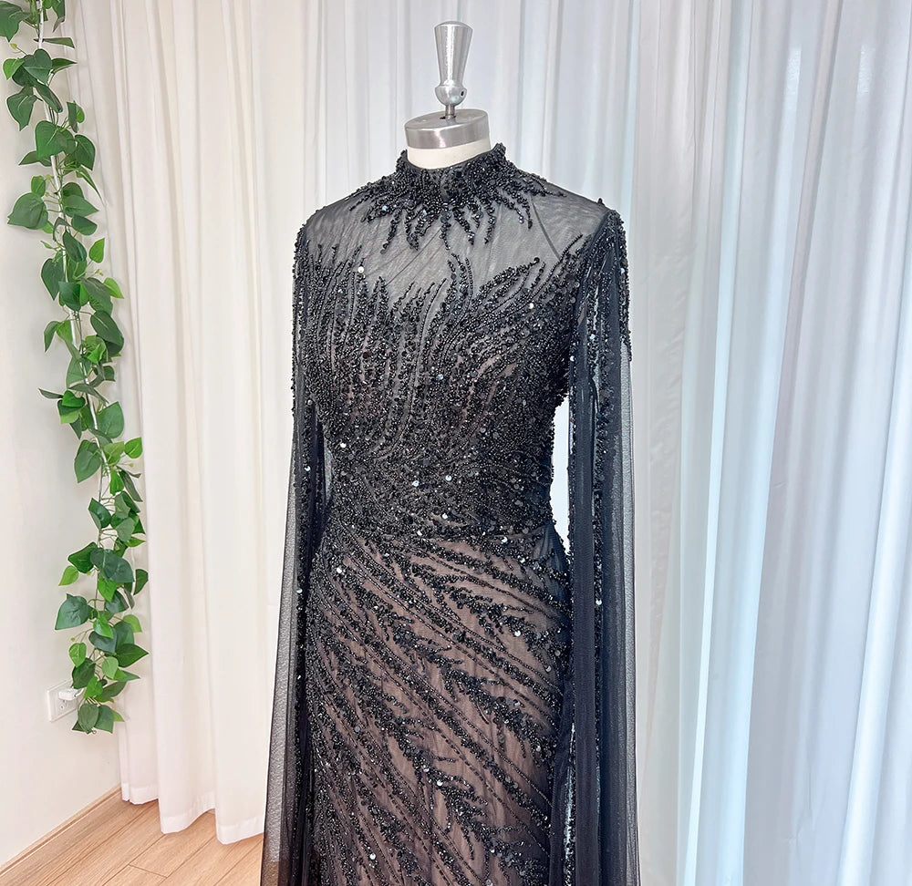 Luxury Beaded Mermaid Evening Gown | Cape Sleeve