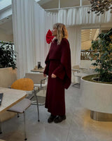 Hirsionsan Sexy Soft Elegant Vintage Women Suits 2 Pieces Female Sets Polo Neck Cardigan Sweater & Midi Dress Knitted TrackSuit