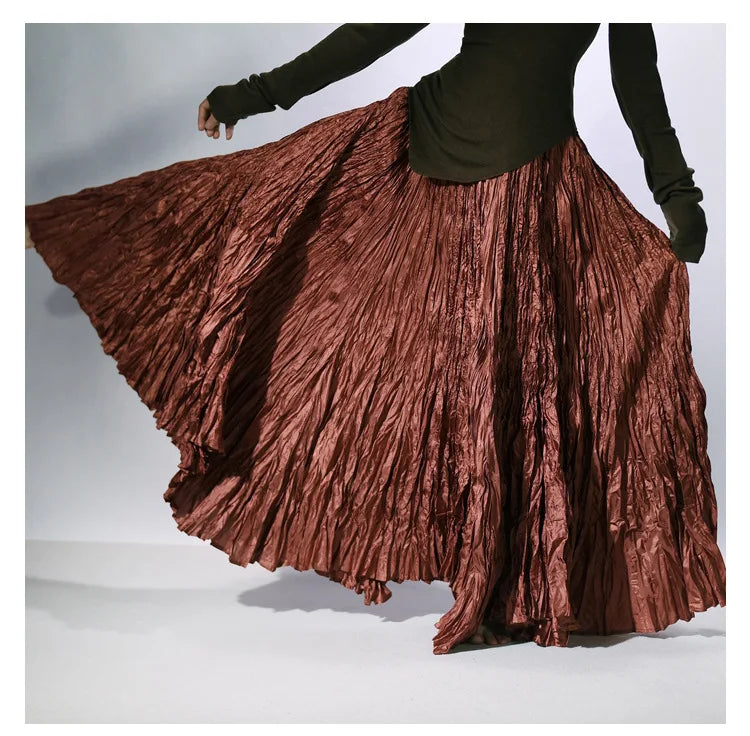 Elegant High-Waist Pleated Maxi Skirt for Women