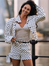 Tossy Fashion Commute 2 Piece-Set Shorts For Women Long Sleeve Patchwork Contrast Shirts Coat And Female Shorts Outfits Summer