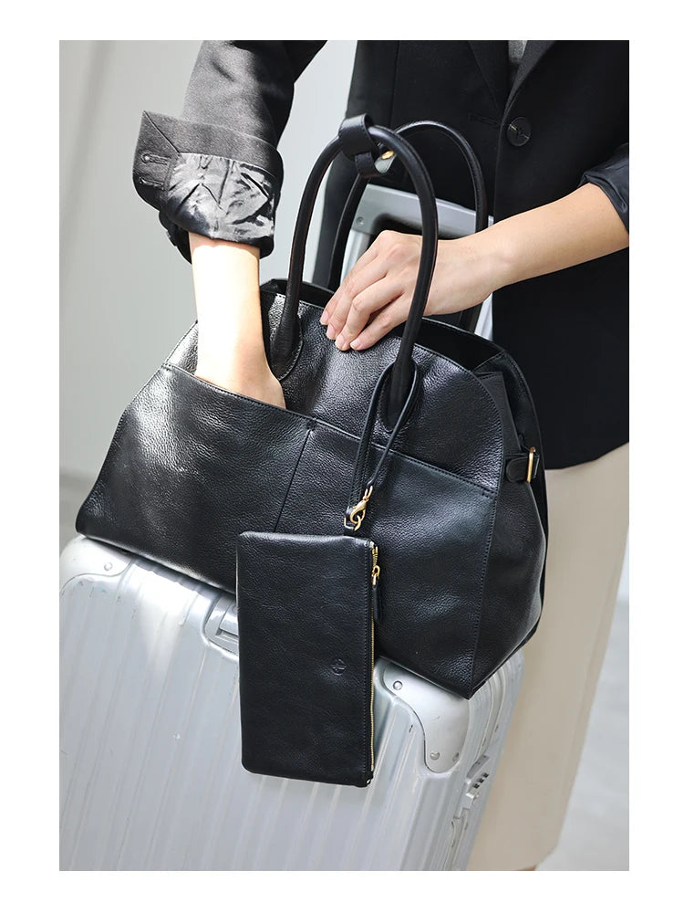 Women's Vegetable-Tanned Cowhide Leather Tote Bag