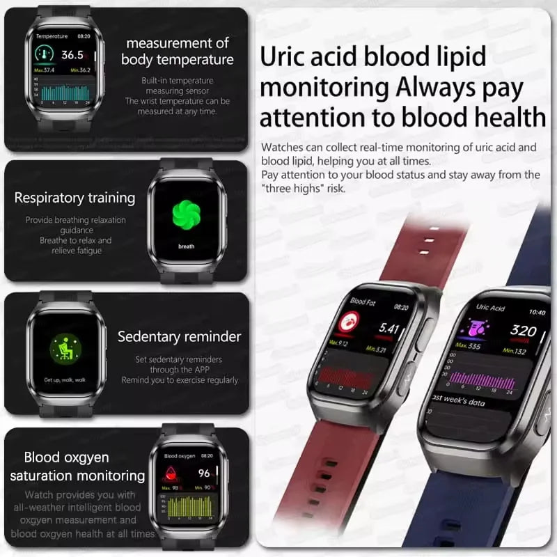 2025 New Nursing Grade Air Bag Smart Watch Men Blood Fat ECG+PPG Blood Pressure Broadcast NFC HD BT Call Health SmartWatch Woman