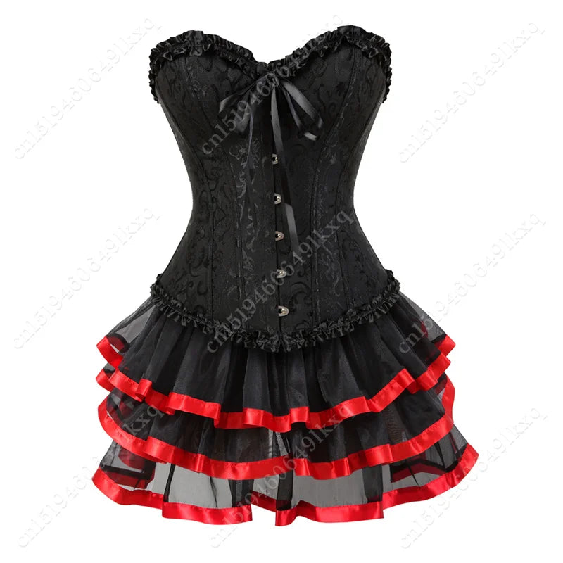Women's Corset Dress with Straps & Lace | Plus Size Bustier Set