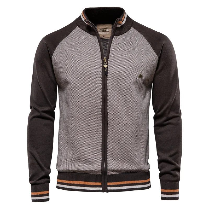 Spliced Streetwear Cardigan – High-Quality USA-Made Cotton Zip Sweater