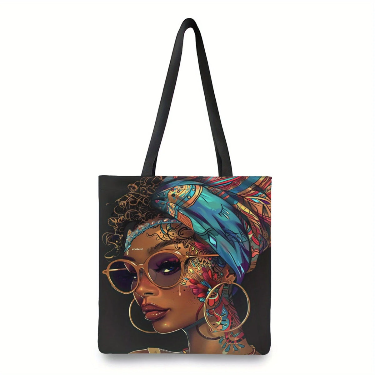 African Women Print Linen Tote Bag, Aesthetic School Shoulder Bag, Lightweight Grocery Shopping Bag