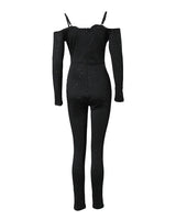 Contrast Lace Cold Shoulder Jumpsuit