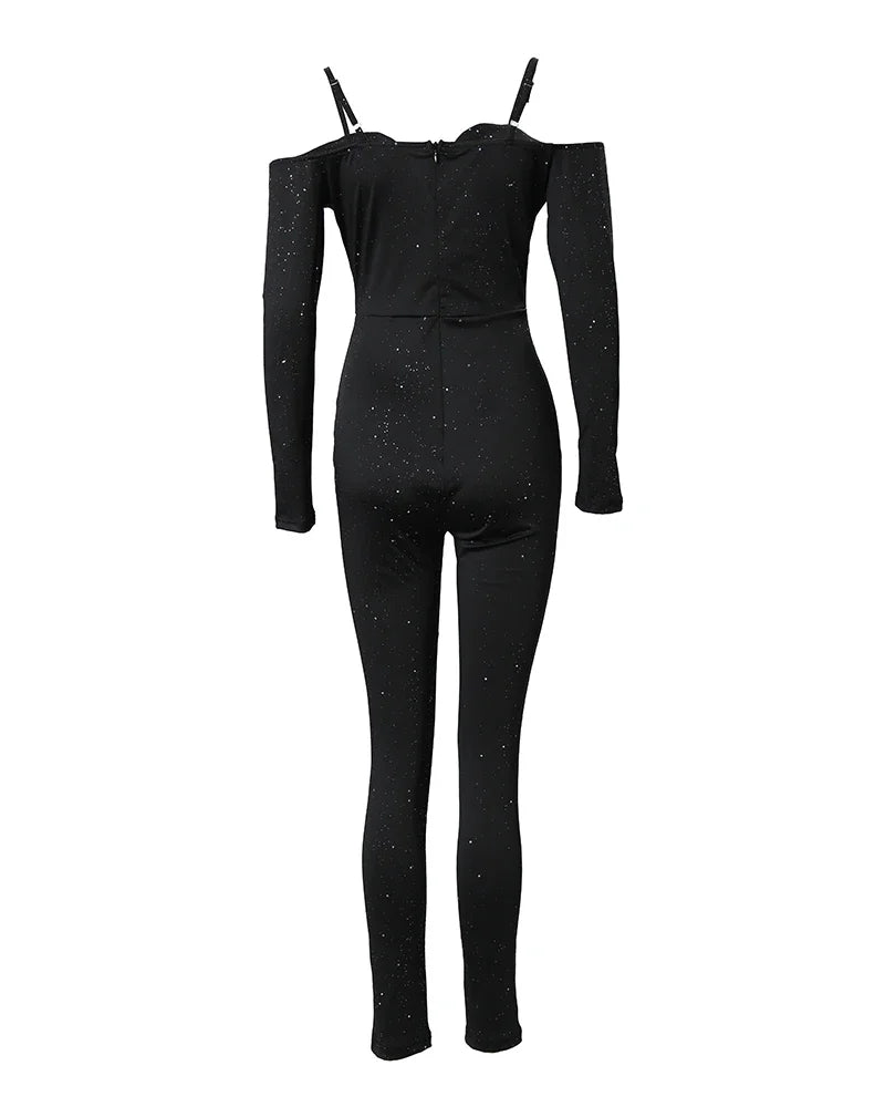 Contrast Lace Cold Shoulder Jumpsuit