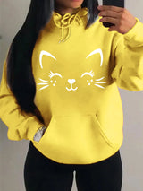 Women's Playful Cat Graphic Fleece Hoodie