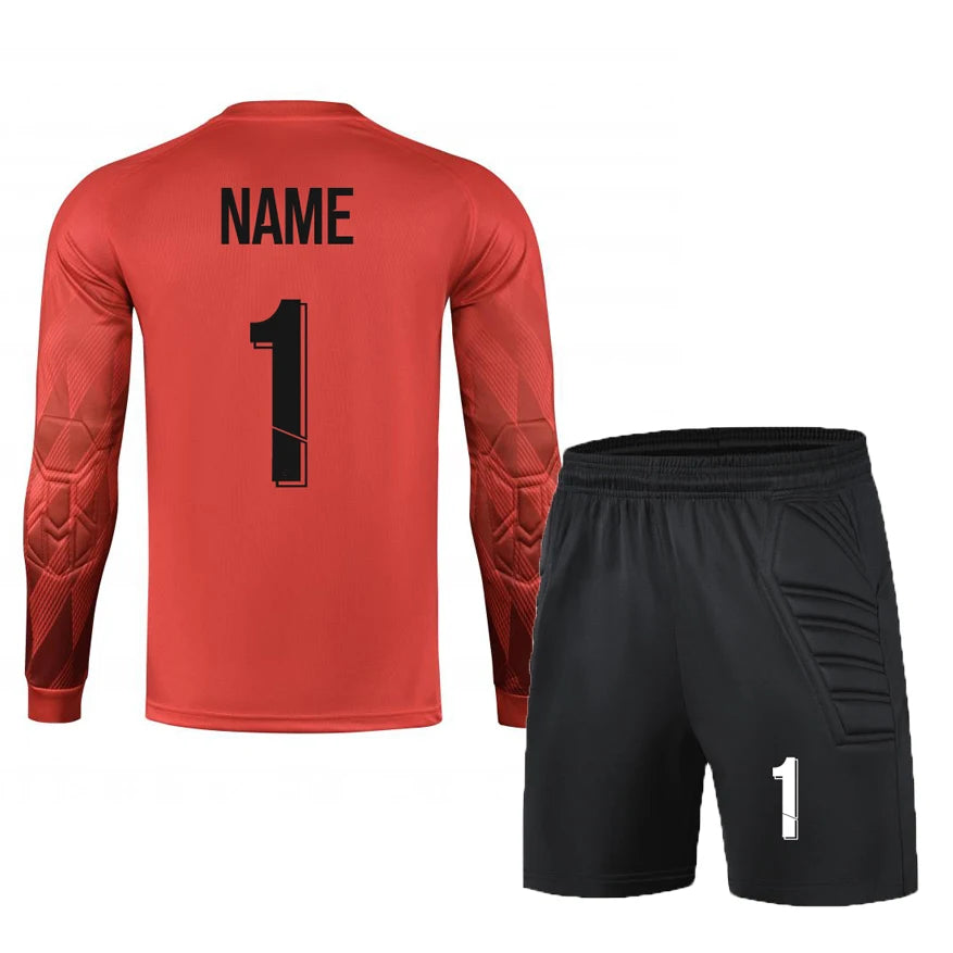 Custom Men Boys Girl Soccer Shirt Goalkeeper Uniform Long Sleeve Football Training Goalkeeper Top Soccer Jersey Pant Shorts Sets