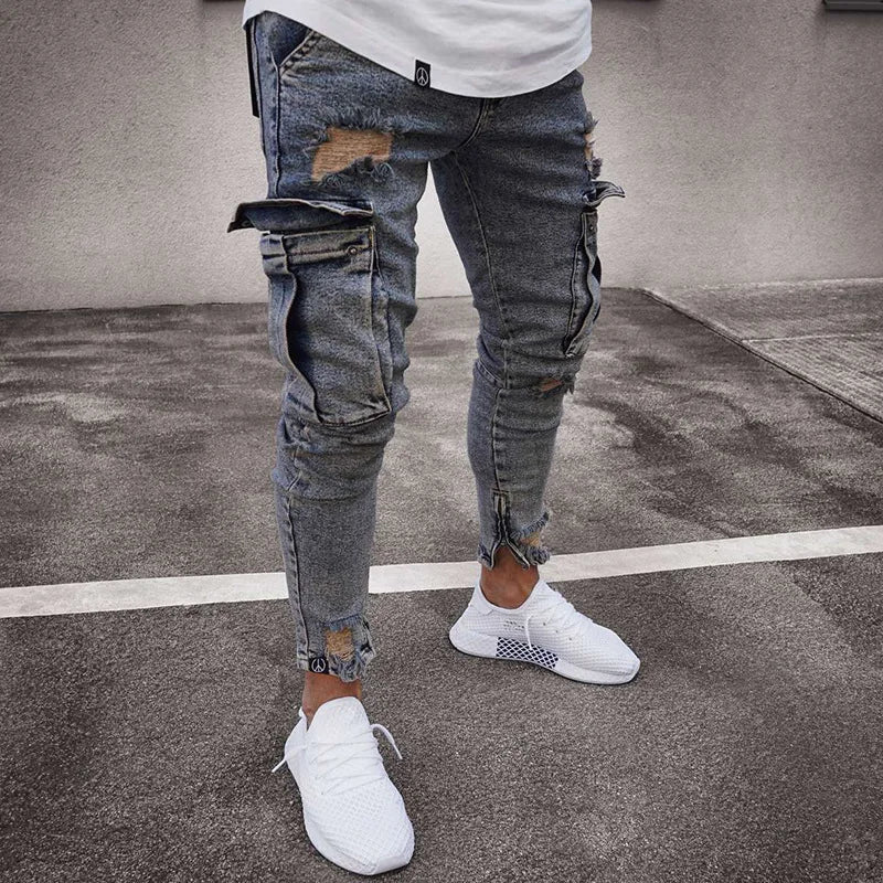 Men's Slim Fit Elastic Denim Cargo Joggers