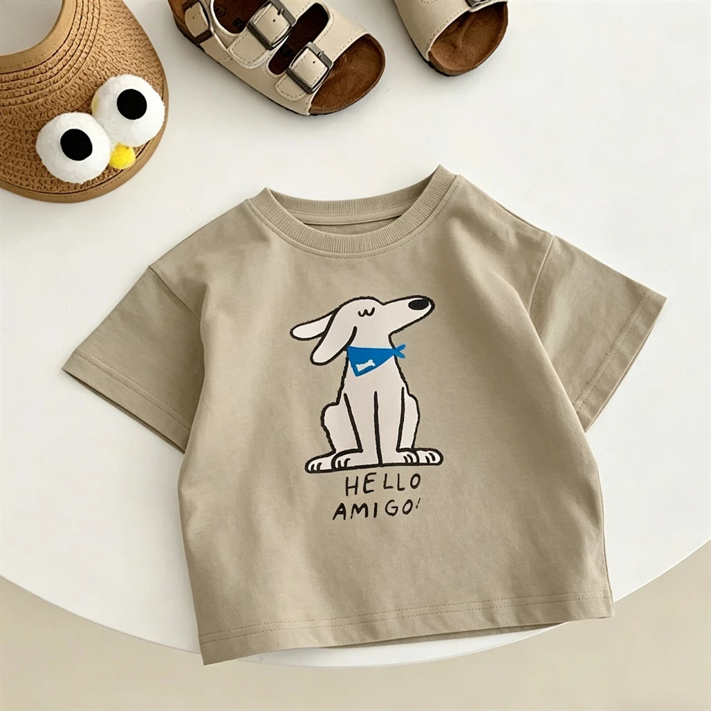 Summer Clothes Cartoon Printed Tops 1-7Years Old Child Round Neck Base Shirt Pure Cotton Clothing Kids Lovely Fashion T Shirt