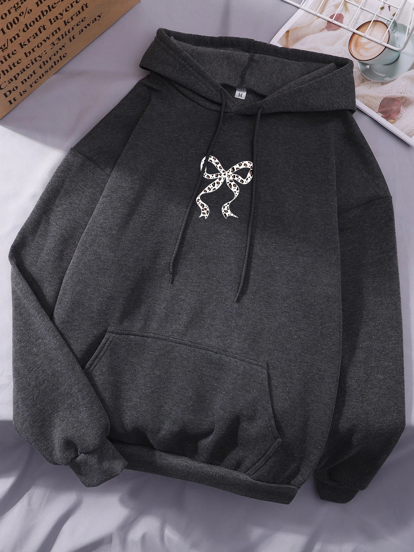Y2K Bow Leopard Print Fleece Hoodie