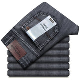 OUSSYU Brand Classic Retro Blue Men's Jeans Denim Pants Work Streetwear Straight Stretch Business Autumn Winter Cotton Trousers