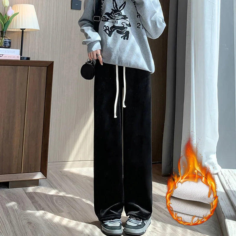 Women's Fleece Wide-Leg Winter Pants